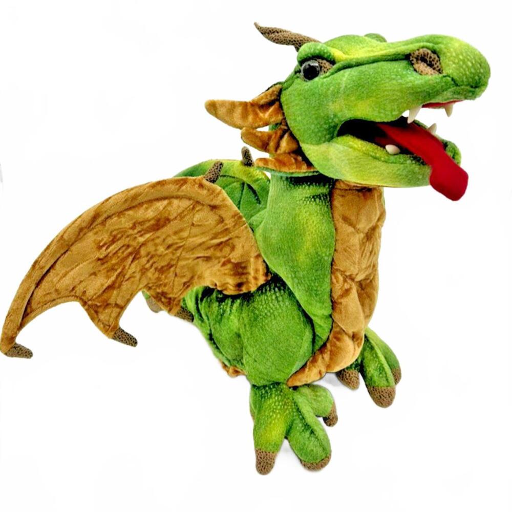 Folkmanis Wyvern Dragon Hand Puppet Plush Realistic Gold Wings Green 17" RETIRED
